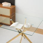 Henf 36'' Tempered Glass Dining Table for 2-4 People, Square Kitchen Table with Gold X-Base Metal Legs, Adjustable Feet, Glass Desk for Small Space, Gold Square Dining Room Table for 4