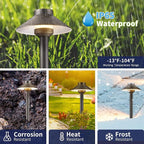 Brass Low Voltage Pathway Lights - 12V Landscape Path Lights Wired, LED Walkway Light Waterproof IP65, Hat Shaped ‎Classic Bronze for Outdoor Entrance Garden G4 Bulb Not Included (6 Pack)
