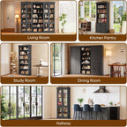 Vyre 70.8" Tall Kitchen Pantry Cabinet with Doors, Farmhouse Modular Storage Cabinet with 4-Tier Adjustable Shelves, Large Storage Cabinet for Kitchen or Living Room, Set of 2, Black