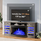 AMERLIFE 70" Fireplace TV Stand with 36'' Curved Electric Fireplace | Wash Gray LED TV Console, Farmhouse Living Room Entertainment Center, 2 Drawers & Adjustable Shelves, Fit TVs up to 80"