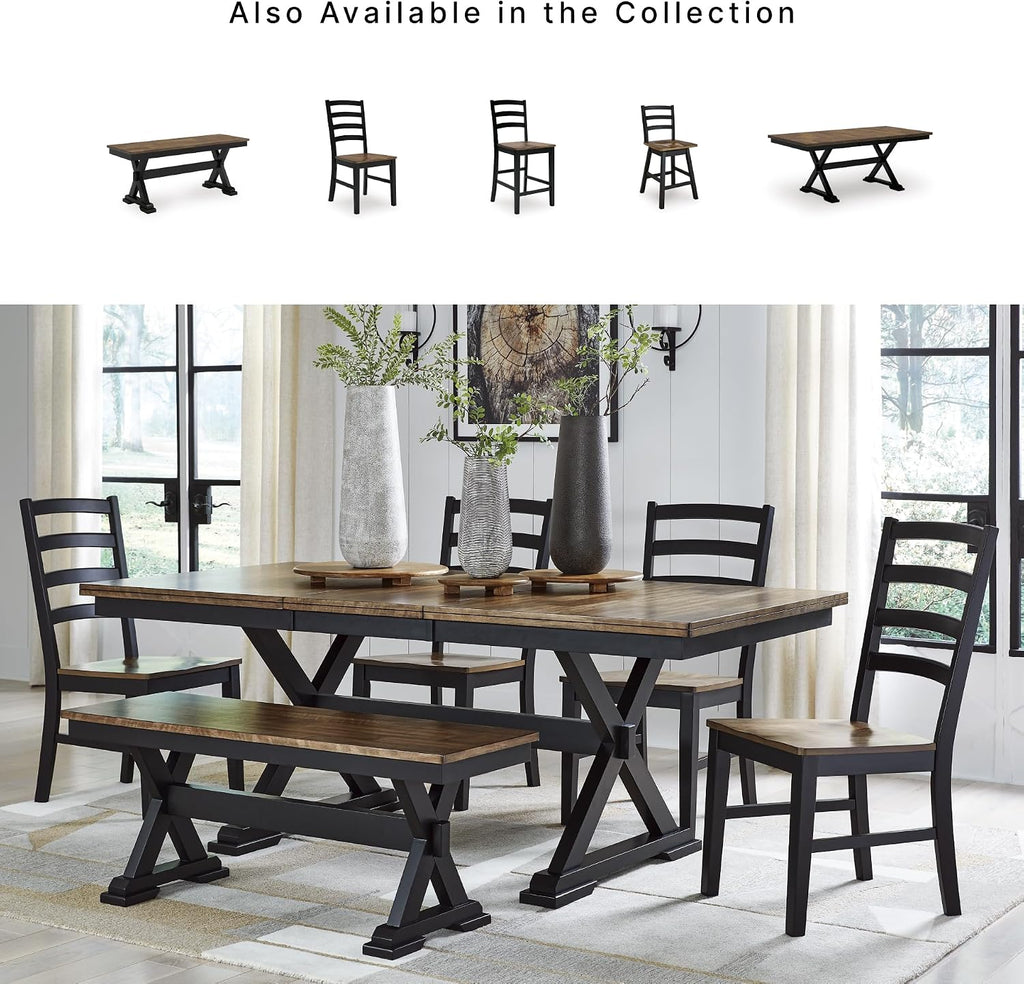 Signature Design by Ashley Wildenauer Extendable Dining Table, Farmhouse | Hardwood solids, Mango wood veneer, MDF substrate, Trestle base, Self-storing butterfly leaf, Seats 8, 60 to 78 inch length