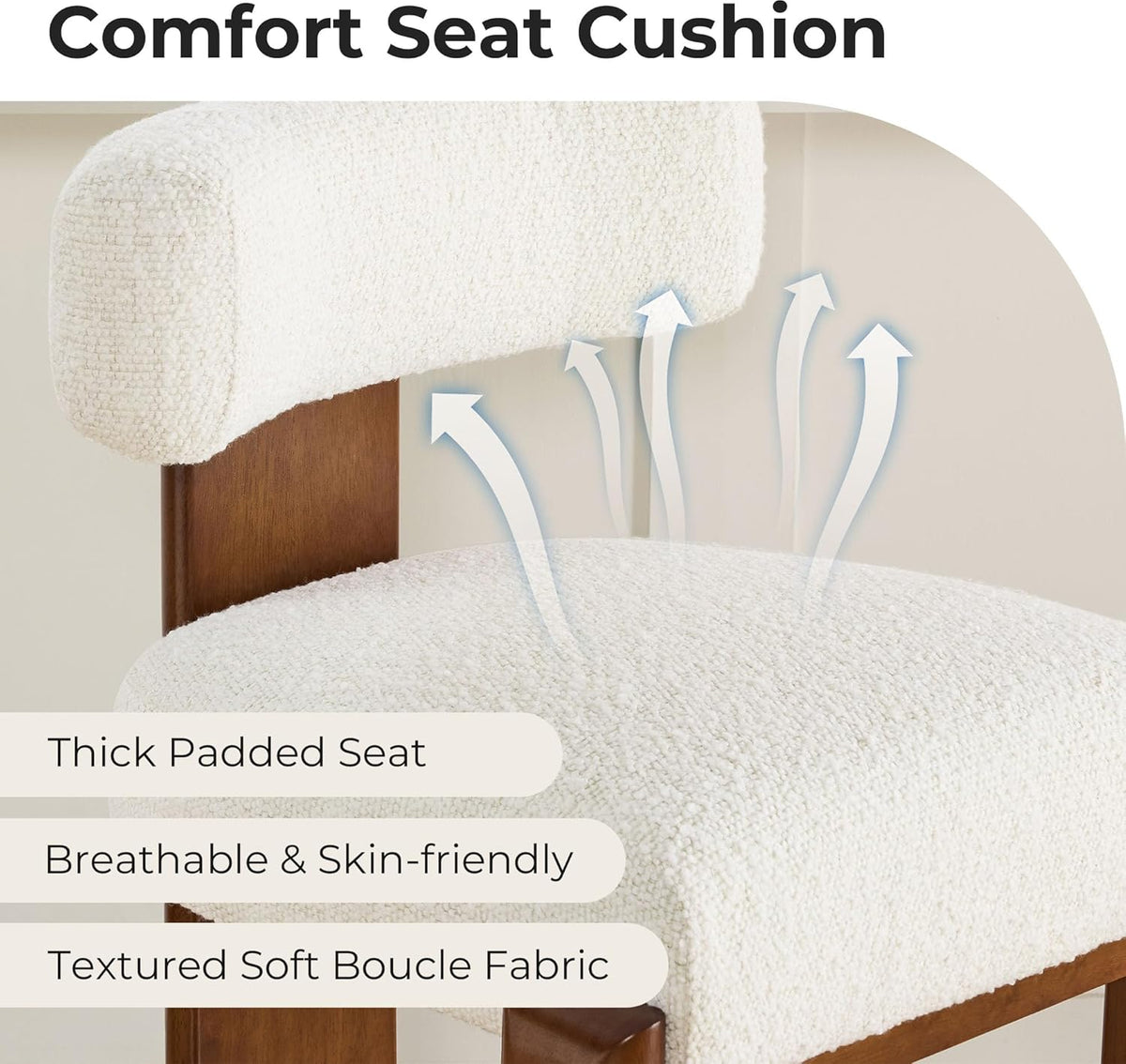 CHITA Upholstered Dining Chairs Set of 2, FSC Certified Modern Kitchen & Dining Room Chairs with Solid Wood Frame in Wulnut Finish, Fabric in Pearl (White)