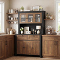 Garvee 66" Tall Pantry Cabinet with LED Lights & Charging Station, Kitchen Pantry Storage Cabinet Kitchen Hutch Coffee Bar with Adjustable Shelves for Dining Room, Living Room