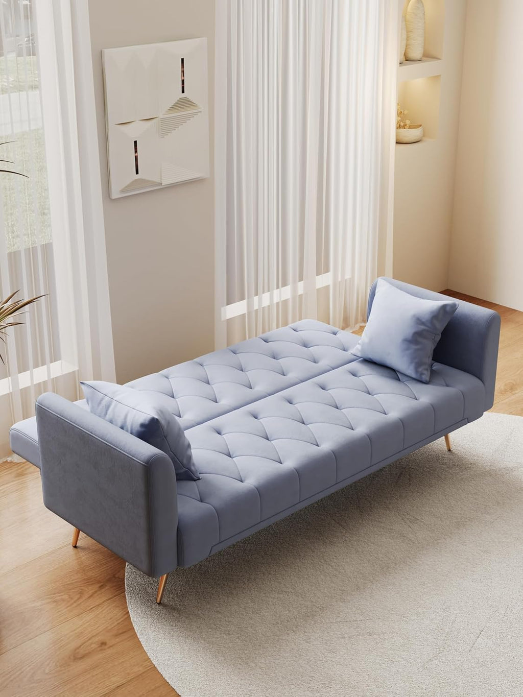 Small Space Solution: 71-inch Grey Velvet Convertible Love Seat