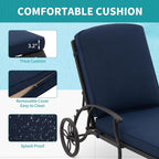 HOMEFUN Chaise Lounge Chair Outdoor - Poolside Chairs Set of 2 with Cushion Cast Aluminum Waterproof Lounger with Wheels and Adjustable Reclining, Pack of 2 (Navy Blue Cushion)