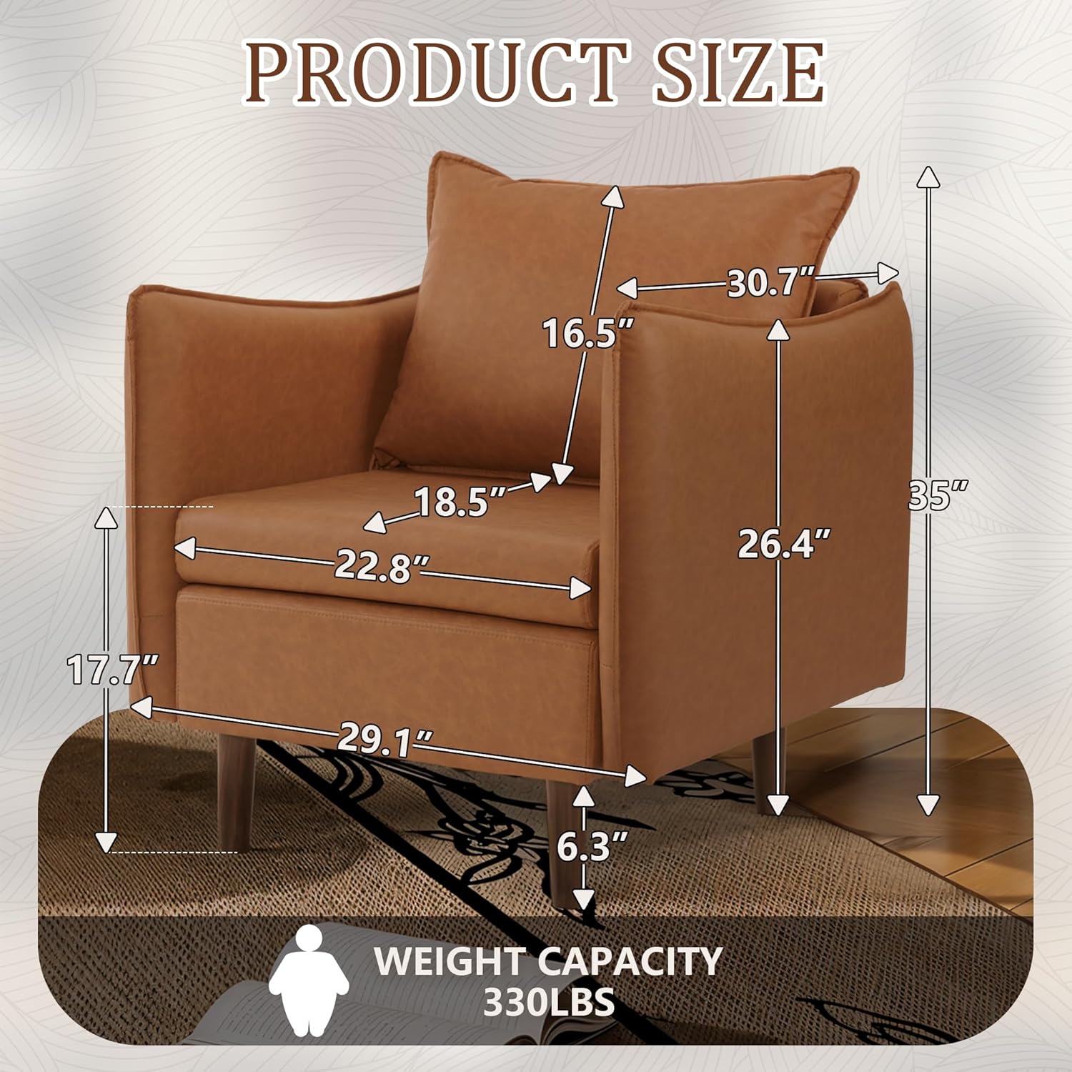 Sepnine Accent Chairs for Living Room Chairs Brown Reading Chair for Bedroom Arm Chair Mid Century Modern Club Chairs Upholstered Comfy Chair for Apartment, Waiting Room