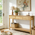 Karl home 51"Console Table w/3 Rattan Drawers & Storage Shelf, Natural Wood | Boho sofa table with 13.1"W rattan drawers,storage shelf,living room and hallway use, natural wood look