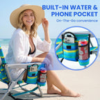 Portable Beach Chair for Adults, Outdoor Lightweight Camping Chair Lay Flat Folding Backpack Beach Reclining Chair with 5 Positions, Headrest, Zipper Pouch, Cup Holder, NEW Striped