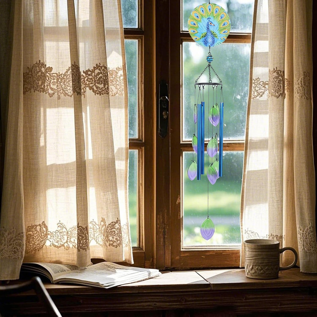 MUMTOP Wind Chimes for Outside-Glass Peacock Wind Chime - Deep Tone Windchimes Outdoors Unique for Patio,Garden,Yard,Home,Tree Decor
