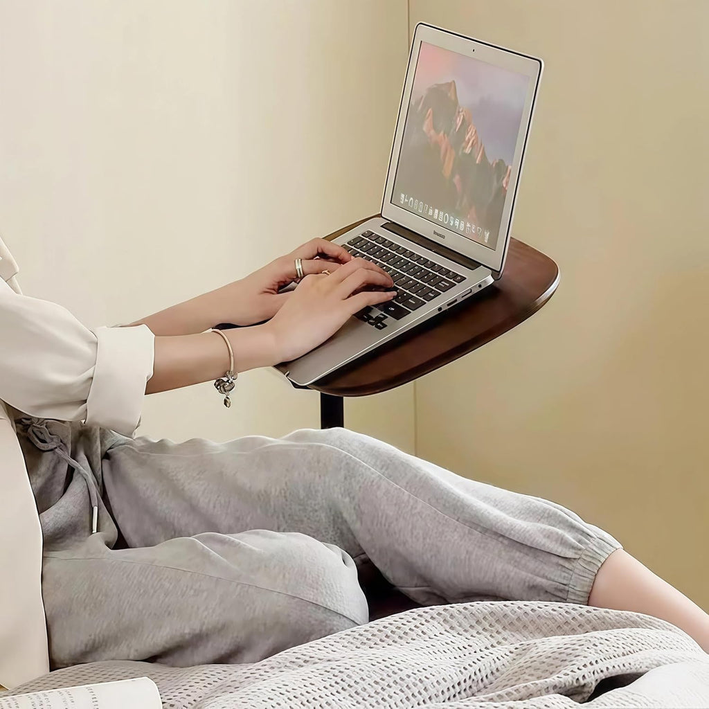 Modern C Shaped Side Table, with Adjustable Height and Swivel Top Sofa Table, Laptop Table for Living Room, Bedroom, Study and Small Spaces, Walnut Wood