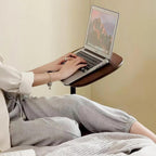 Modern C Shaped Side Table, with Adjustable Height and Swivel Top Sofa Table, Laptop Table for Living Room, Bedroom, Study and Small Spaces, Walnut Wood