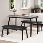 Dining Table Set for 4, 3-Piece Wooden Kitchen Table with 2 Upholstered Benches, Space-Saving Dinette Set for Restaurant, Studio, Dining Room, Home Kitchen(43''x28''x30''), Gray