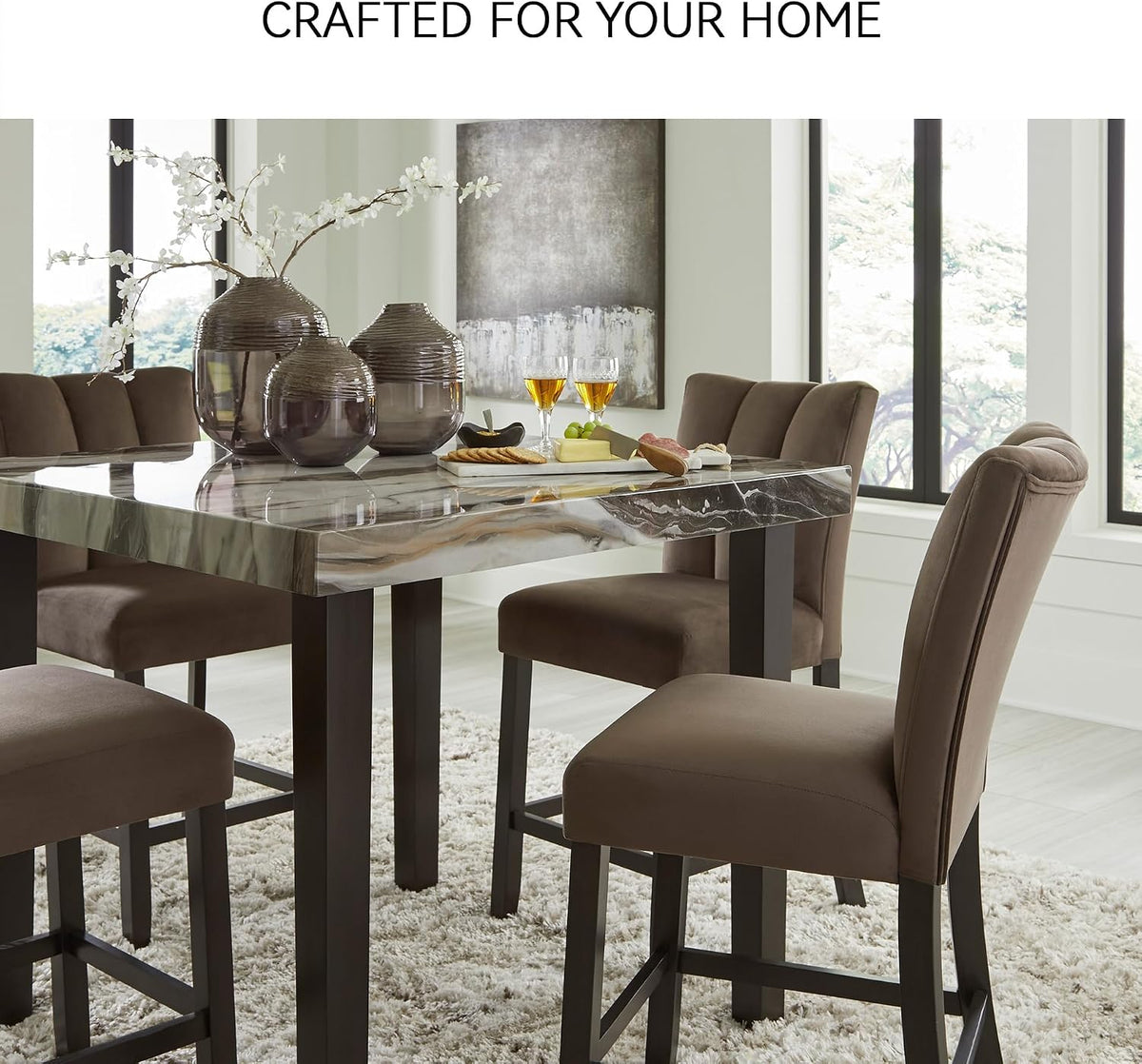 Signature Design by Ashley Jazmore Contemporary Counter Height Dining Table with Faux Marble Pattern, Dark Brown & Beige