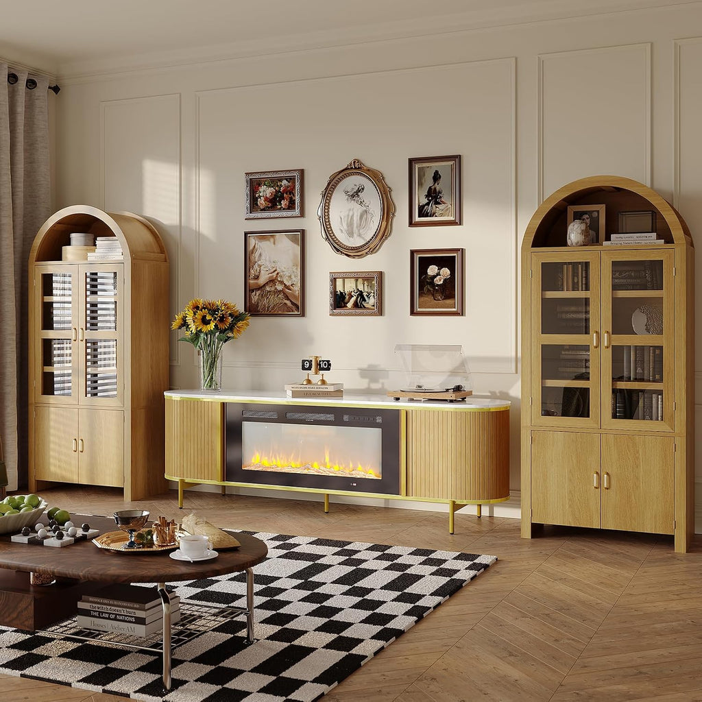 71" Tall Arched Kitchen Pantry, Modern Farmhouse Kitchens Storage Cabinets, Versatile Cupboard for Kitchen, Dining Room, Wood, 1 Pc