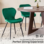 Green Velvet Dining Chairs Set of 4, Ergonomic Kitchen Chairs | Modern Upholstered Dining Chairs, Vertical Striped Enclosed Side Chair with Curved Backrest & Metal Legs for Living Room