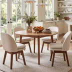 ROCITY Swivel Dining Chairs Set of 4, Beige Linen Kitchen Chairs with Solid Wood Legs, Mid Century Modern Upholstered Dining Room Chair Armless Accent Chair for Kitchen/Restaurant