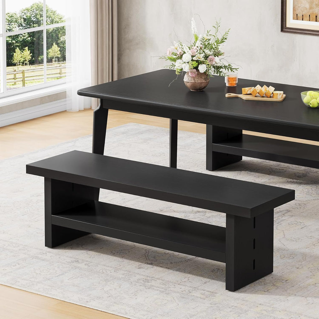 2 Tier Entryway Bench, 47.24" Shoe Bench, Rustic Shoe Rack, Wooden Storage Bench for Entryway Hallway Living Room Bedroom, Easy Assembly, Black