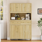 GarveeHome 71" Tall Kitchen Pantry Cabinet with Charing Station, Kitchen Pantry Storage Cabinet with Countertop, Modern Kitchens Hutch Cabinets with Storage for Living Room Dining Room, Natural