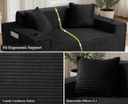 61” Loveseat Sofa, Comfy Corduroy Couch with Cup Holders & Storage Pockets, Deep Seat 2-Seater Cloud Couches for Small Space Living Room No Assembly Required, Black