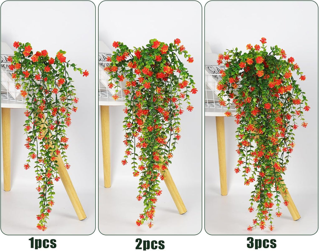 Faux Hanging Plants Hanging Greenery Outdoor Artificial Vines for Outdoors Hanging Plants with Flowers Artificial Hanging Plants Indoor Outdoor Wall Garden Wedding Interior Decoration(Orange Red)