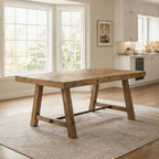 chairus 59'' Farmhouse Dining Table, Solid Wood Rustic Kitchen Table with Metal Stretcher, Large Rectangular Wooden Dining Room Table for Living Room/Home Office, Easy Assembly, Light Walnut