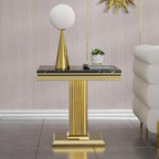 SSLine Square Faux Marble End Table for Living Room Mid-Century Black Marble Side Table with Mirrored Gold Column Frame Luxury End Table with Stainless Steel Pedestal Base