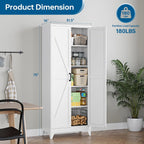 PEUKC 75" Farmhouse Metal Storage Cabinet with Doors and 4 Adjustable Shelves, Large Pantry Organizer for Kitchen, Dining Room, and Living Room,Assemble Require(White)