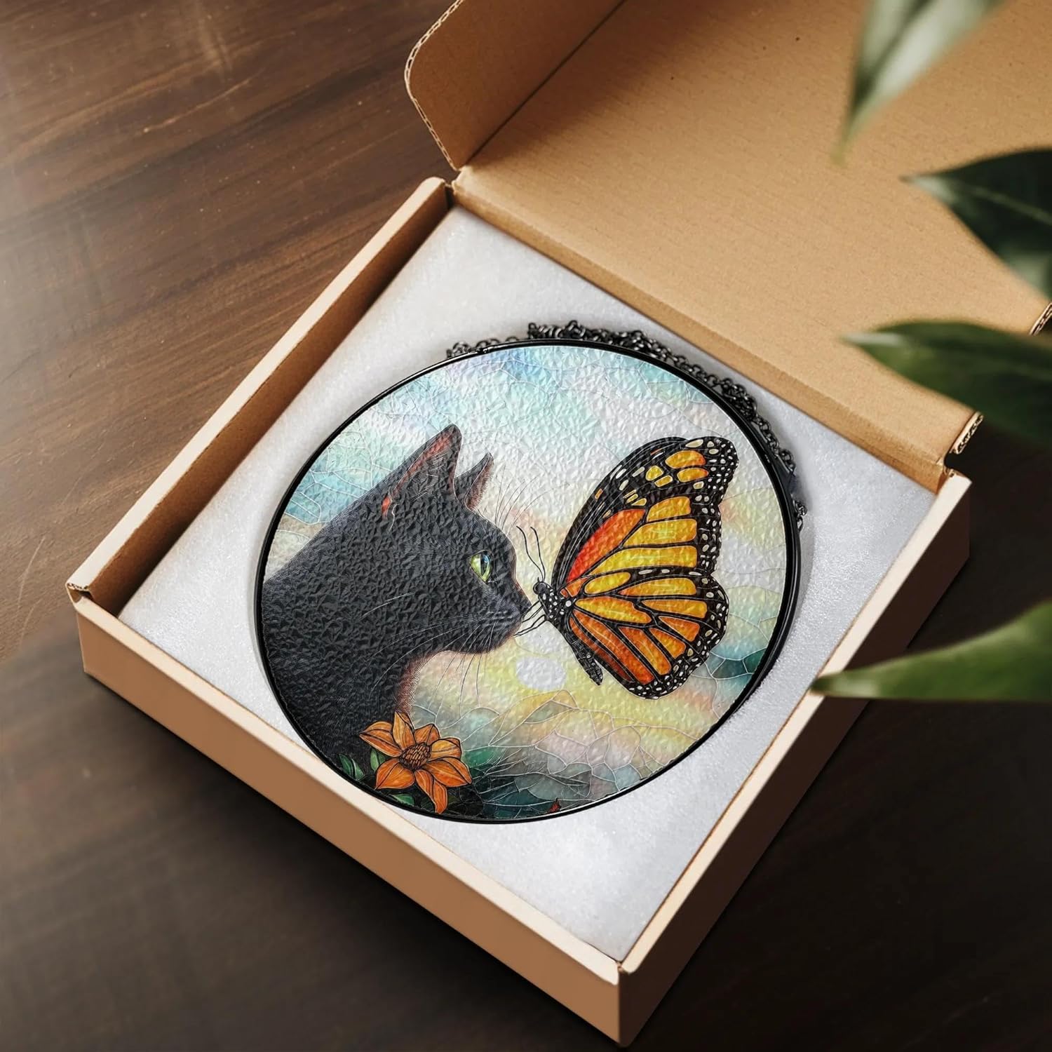 Black Cat Gifts, Cat Memorial Suncatcher Gift for Loss of Cats Butterfly Stained Glass Suncatcher Window Hanging Decor for Garden, Pet Loss Gift Christmas Birthday Sympathy Gifts for Pet Lovers Women