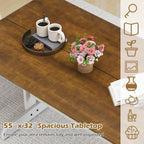 Giantex 55" Dining Table for 4-6, Farmhouse Kitchen Table with H-Shaped Rubber Wood Leg, Adjustable Foot Pads, Rectangular Wood Dinner Tables for Dining Room, Home Office, Living Room, Dinette