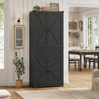 HOSTACK 71" Tall Pantry Cabinet, Farmhouse Kitchen Pantry with Storage Shelves, Barn Doors Food Storage Cabinet, Freestanding Kitchen Hutch with Large Drawer for Dining Room, Living Room, Black