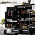 71" Tall Kitchen Pantry Cabinet, Freestanding Storage Cabinet with 3 Pull-Out Cabinet Organizers 6 Door Storage Shelves 2 Drawers, Farmhouse Embossed Texture Cupboard for Kitchen, Black
