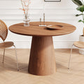43" Round Dining Table for 4,Modern Natural Wood Dining Table with Cone Wood Pedestal Base, Retro Farmhouse Solid Wood Circle Dining Room Table for Living Room Kitchen, Dining Room(Walnut)