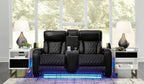 Signature Design by Ashley Boyington Power Reclining Loveseat with Console | A combination of leather and faux leather, Zero-gravity power recline, Air massage system and heat, USB storage console