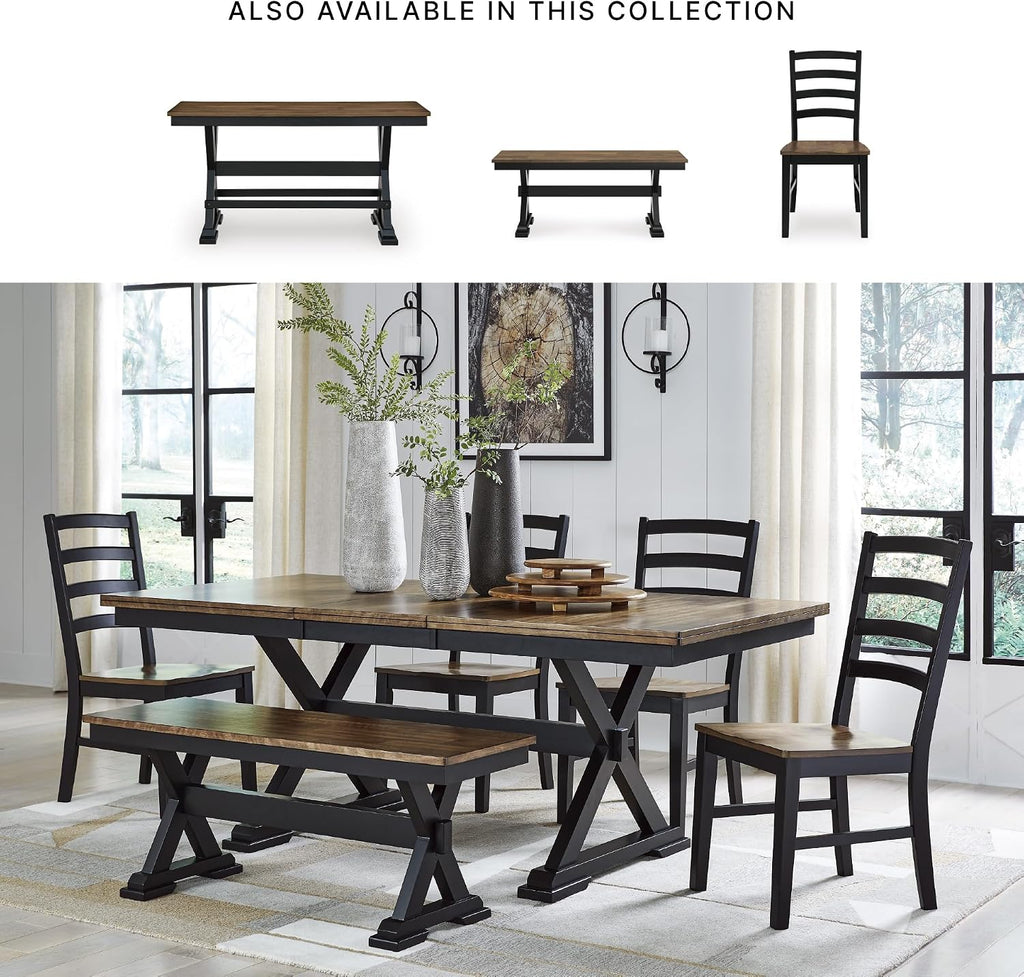 Signature Design by Ashley Wildenauer Dining Chairs Set of 2, Modern Ladderback Dining Chairs with Solid Wood Frame, Two-Tone Finish, Contoured Seat, Black/Brown | Solid wood frame, Mango veneer and MDF substrate seat, Modern ladderback, 250 lb capacity