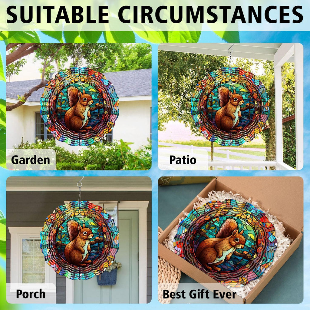 Squirrel Yard and Garden Wind Spinner, Unique 3D Hanging Squirrel Wind Spinner