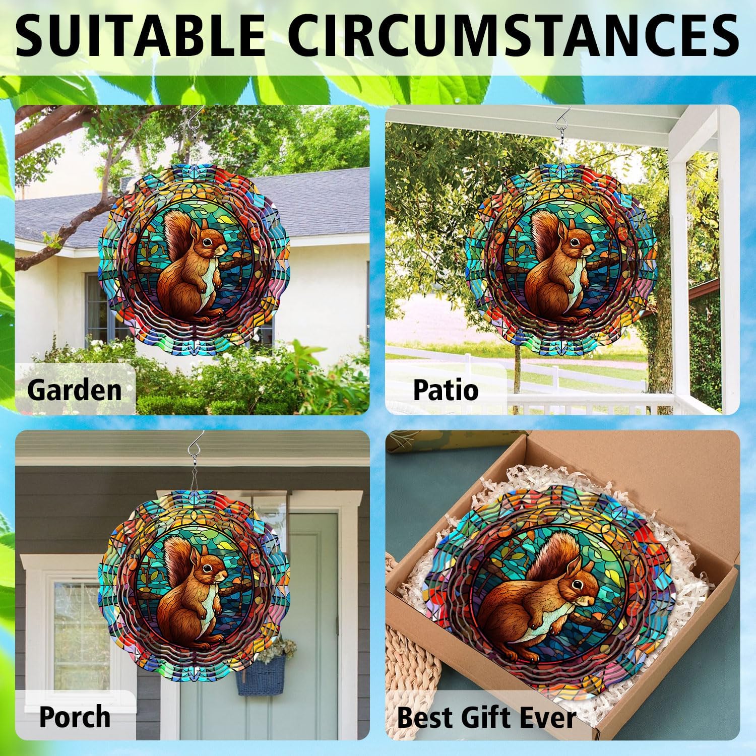 Squirrel Yard and Garden Wind Spinner, Unique 3D Hanging Squirrel Wind Spinner