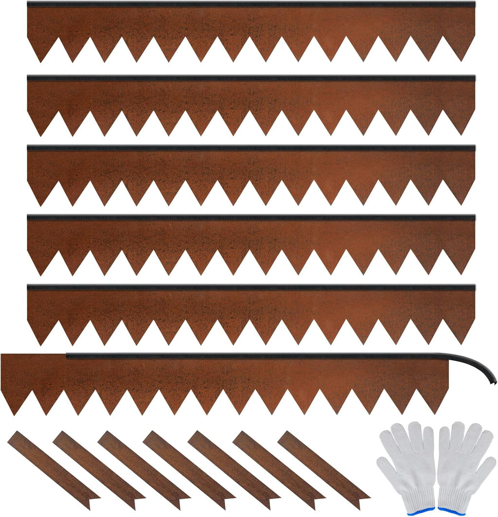 Worth Garden 6-Pack Cor-Ten Steel Landscape Edging with Black Protection Strips - Rust Patina Finish 40" L x 5.5" H (20Ft Total) - Hammer-in 14-Gauge Metal Corten Lawn Yard Edging Border w/ 7 Clips