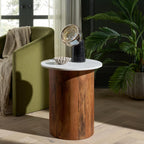 SAFAVIEH Home Collection - Kappie Round Accent Table with White Marble Top & Natural Solid Wood Base (ACC3738A)