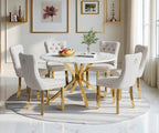 45" Marble Round Dining Table for 4 People, Modern Pedestal Kitchen Table with Mirrored Stainless Steel Cross Base & Faux Marble Top, Luxury Circle Dinner Table for Dining Room, Kitchen, Living Room