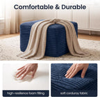 27.6" Floor Ottoman, Plush Corduroy Ottoman Foot Rest for Couch in a Box, Compressed Soft Foam Footrest No Assembly Require, Large Square Footstool for Living Room, Bedroom, Blue