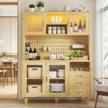 FUXA Kitchen Pantry Storage Cabinet with Charging Station, 71" Tall Kitchen Storage Hutch with LED Light, Farmhouse Pantry Cabinet with Custom Pegboard for Living Room, Dining Room