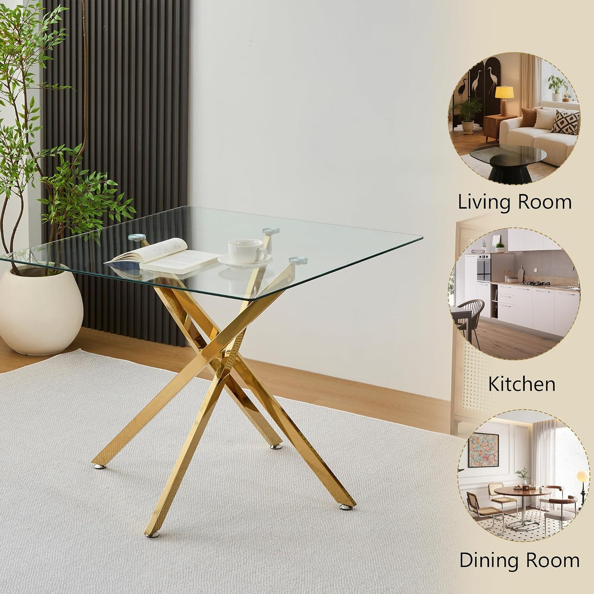 HomVent 3 Piece Square Glass Dining Table Set, Square Glass Kitchen Table Set for 2 with 2 PU Upholstered Dining Chairs for Kitchen Dining Room