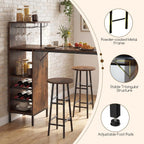 Giantex 3 Pieces Bar Table and Stools Set, Bistro Table Set with Glass Holder, 2 Tier Wine Rack & Storage Shelves, Kitchen Counter Table with 2 Stools for Home, Dining Room, Restaurant (Rustic Brown)