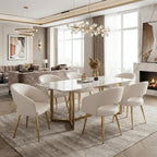 Modern Dining Chairs Set of 4, Upholstered PU Leather Dining Room Chairs with Gold Metal Legs, Accent Kitchen Chairs with Curved Backrest for Living Room, Cream