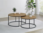 35" Textured Mango Wood Nesting End Table, Nesting End Tables with Open Metal Frame, Coffee Table Set with Flexible Layout for Modern Indoor Lounge Areas, Mango Color