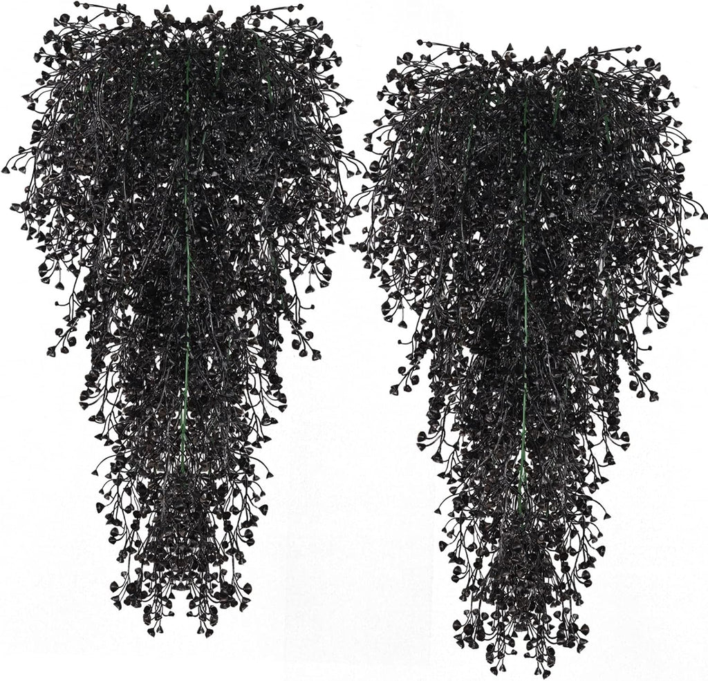 RECUTMS Artificial Hanging Plants Indoor 4 Pcs Artificial Ferns Plants Large Faux Hanging Plant Wall Plants Fake Ivy Room Fall Home Garden Wedding Halloween Party Indoor Outdoor Decor(Black)