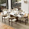 POVISON 71" Modern Dining Table for 6-8, Matte White Sintered Stone Top | Bronze Carbon Steel Pedestal Base, Hobart Minimalist Rectangular Table for Dining Room, Kitchen, Home（Table Only）