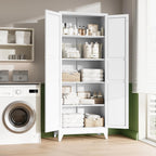 Letaya 75" H Metal Storage Cabinet with 2 Doors and 4 Shelves,Tall Kitchen Pantry Cabinets,Farmhouse Utility Pantry Organizers for Cupboard/Dining/Bathroom/Home Office/Garage Room,White