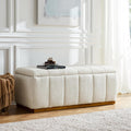 HULALA HOME Storage Bench with Solid Wood Base, Chenille End of Bed Bench for Bedroom, Living Room, Entryway, No Assembly, Beige