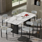 Baysitone Dining Chairs Set of 6 Mid-Century Modern Upholstered Boucle Dining Room Chairs Open Back Curved Backrest Black Metal Legs Gold Armchairs for Kitchen Living Room, Gray(Only Chairs)